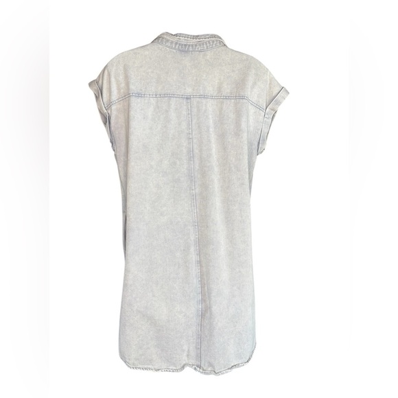 She + Sky Full Size denim Folded Cuff Button Down Washed Twill Shirt Dress sz L - Picture 4 of 8